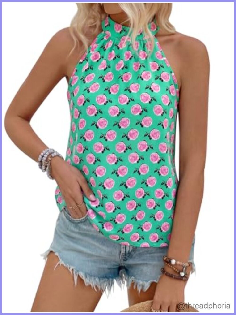 Halter Tank Top Sleeveless Bohemian Floral Blouse Casual Summer Beach Vacation
